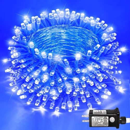 Vista 42 de Guirnalda de 120 luces LED rojas impermeables para exteriores, luces de Navidad rojas de 40 pies, 8 modos, cable transparente, guirnalda de luces