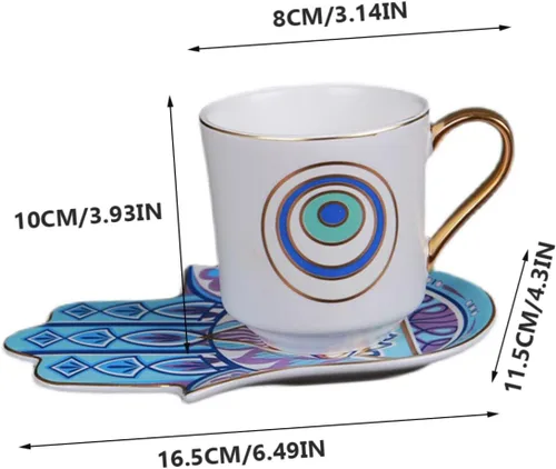 Vista 2 de Turkish Ceramic Coffee Cup and Saucer Set 120ml Retro Coffee Mug Household Tea Cup with Evil Eye Pattern for Afternoon Tea and Home Use
