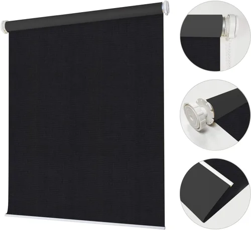 Vista 6 de Persianas enrollables opacas sin taladro, de montaje interior, color negro real, personalizadas, sin herramientas, protección UV, telas de alta