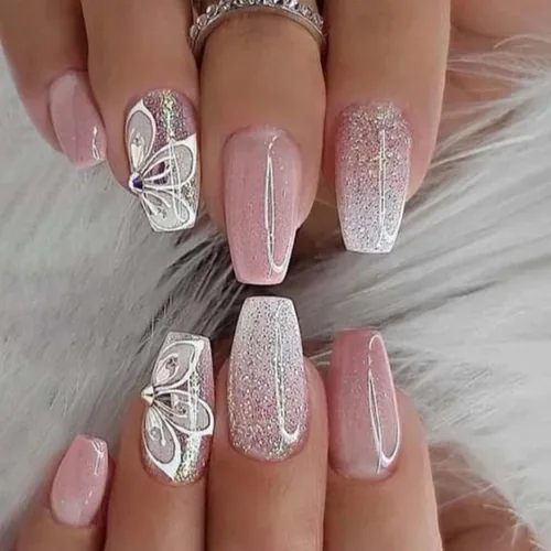Vista 12 de Uñas postizas francesas a presión, uñas postizas largas de acrílico con forma de ataúd de cobertura completa, uñas postizas de bailarina