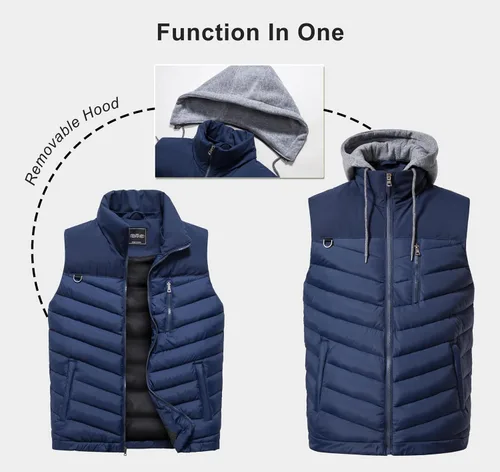 Vista 6 de Vcansion Chaleco de invierno acolchado para hombre con capucha extraíble sin mangas, chaleco acolchado