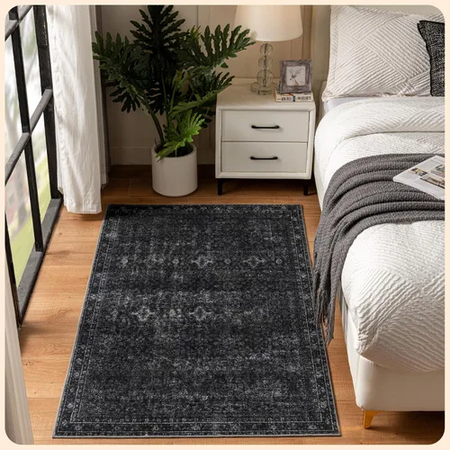 Vista 265 de Istana Alfombra larga antideslizante de 2.5 x 8 para el hogar, para pasillo y cocina, lavable, sedosa y suave al tacto, elegante, color azul y marfil
