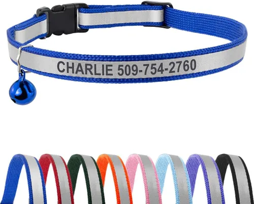 Vista 14 de GoTags Collares reflectantes personalizados para gatos, collar de gato personalizado grabado Name and Phone Identification, Breakaway Collar with