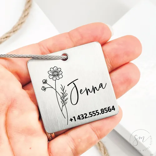 Vista 6 de Etiqueta de equipaje de flor de nacimiento, etiqueta de equipaje personalizada, nombre personalizado para viajero, regalo de viaje, etiqueta