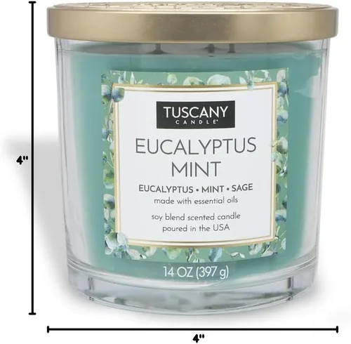 Vista 6 de Tuscany Candle Vela perfumada en tarro de eucalipto y menta de larga duración, 14 onzas