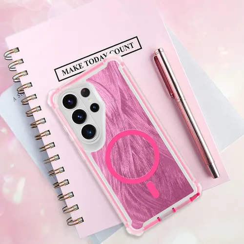 Vista 112 de Bonoma - Funda compatible con Samsung Galaxy S21 Plus, diseño de corazón con purpurina, color rosa Support for MagSafe, Plating Magnetic Case TPU