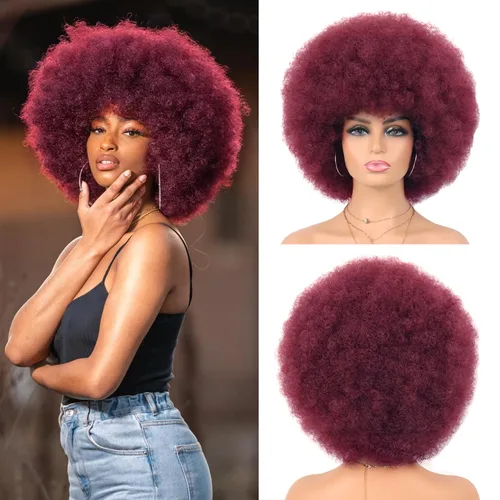 Vista 17 de G&T Wig Pelucas rizadas afro de los años 70 para mujeres negras, sin pegamento y suaves pelucas afro negras grandes, con volumen y suaves de aspecto