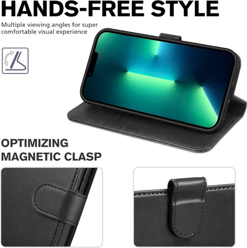 Vista 4 de TUCCH Funda tipo billetera para iPhone 13 Pro Max, con bloqueo RFID, con 4 ranuras para tarjetas, con soporte, a prueba de golpes, con carcasa