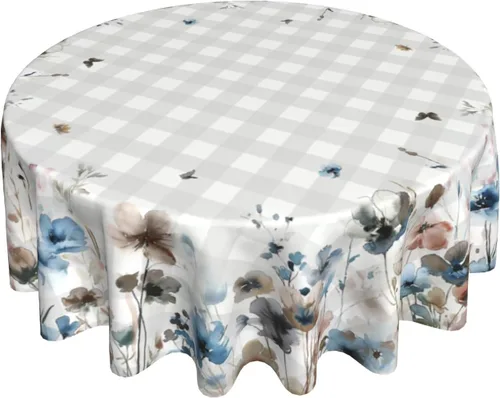 Vista 48 de Giwawa Mantel de Mesa Redondo con Bandera de EE. UU., Mantel Americano con Estrellas, Mariposas, Círculo, 152 cm. Mantel del 4 de julio, Día