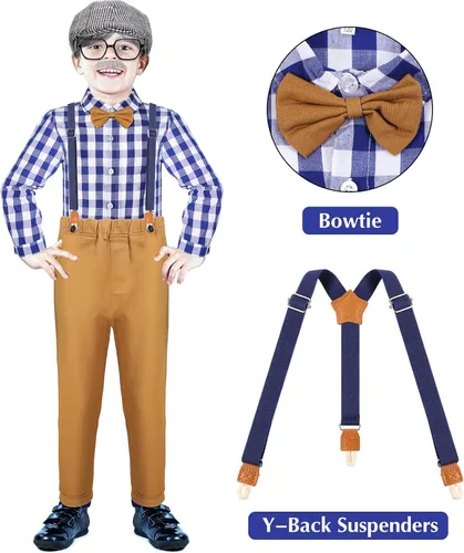 Vista 5 de Lasnten Disfraz de anciano, sombrero, gafas, juego de accesorios de abuelo para niños (estilo normal)