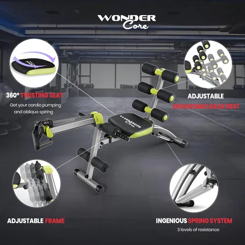 Vista 5 de WONDER CORE 2 Total Gym Machine, Ab Workout Equipment, Adjustable Ab Machine for Stomach Workout, Sit Up Exercise Equipment for Home Workouts