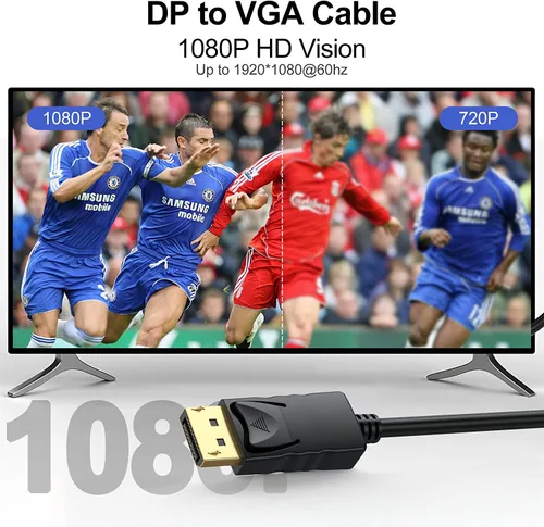 Vista 3 de Paquete de 2 cables DisplayPort a VGA de 6 pies, cable de video macho a macho de 1080 P@60 Hz Unidireccional, sin audio, diseño multiblindado