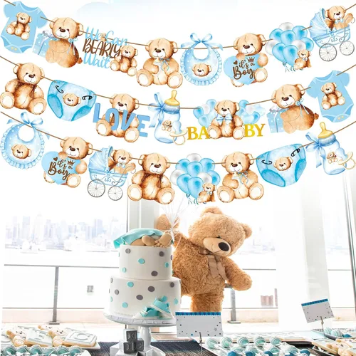 Vista 8 de Decoraciones de oso de peluche para baby shower, We Can Bearly Wait, decoraciones de fiesta de cumpleaños, guirnaldas y suministros temáticos de oso