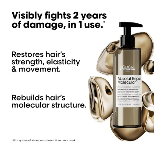 Vista 4 de L'Oréal Professionnel Paris Absolut Repair Molecular Hair Care Set - Champú sin sulfato, suero de enjuague y máscara sin enjuague para cabello