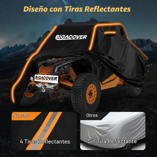 Vista 5 de Funda UTV de 2 plazas para Can am Maverick X3/Yamaha YXZ 1000R/RZR Pro XP con tiras reflectantes, resistente al viento, impermeable, para todo tipo