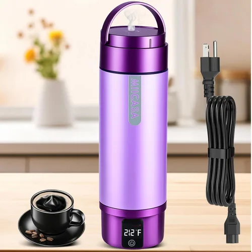 Vista 8 de Hervidor eléctrico portátil con aislamiento al vacío, vaso de acero inoxidable Miicasa, hervidor eléctrico pequeño, caldera de agua de viaje con 6