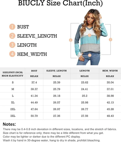 Vista 6 de Biucly Women's Color Block Lightweight Hooded Sweater Drawstring Hoodies Pullover Sweatshirts