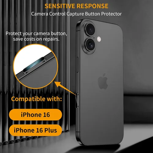Vista 3 de AMANECER Paquete de 2 protectores de botón de control de cámara para iPhone 16/16 Plus, funda protectora capacitiva de alineación automática