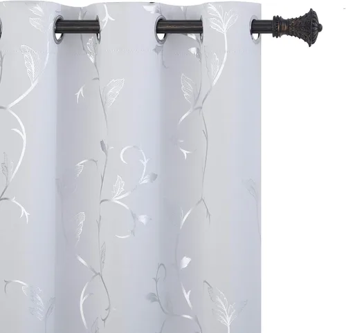 Vista 36 de BUHUA Juego de 2 paneles de cortinas opacas con estampado de vid plateada, cortinas con aislamiento térmico para oscurecer la habitación