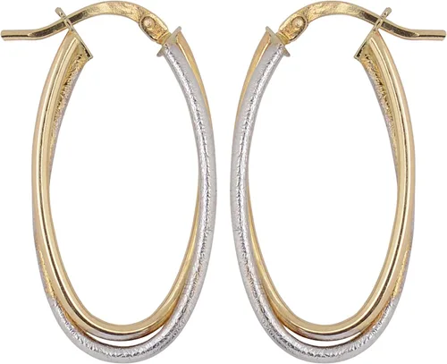 Vista 2 de Kooljewelry Pendientes de aro ovalados superpuestos de oro bicolor de 10 quilates, Metal