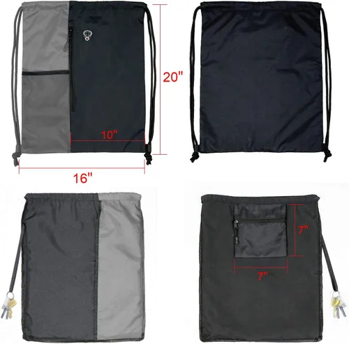 Vista 2 de Mochila con cordón, con estilo deportivo, bolsa de gimnasio para mujeres, hombres y niños, bolsa de gran tamaño con zíper y bolsillos de malla