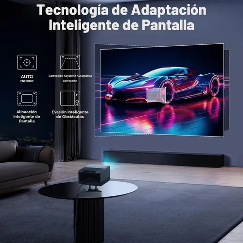 Vista 4 de Proyector 4K con Wifi y Bluetooth, proyector de películas para exteriores con pantalla de 120 pulgadas, proyector inteligente para el hogar con 1000