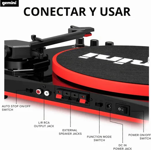 Vista 6 de Gemini Sound TT-900 - Elegante tocadiscos de 3 velocidades con Bluetooth inalámbrico, control de tono y potentes altavoces de 50 W (rojo)