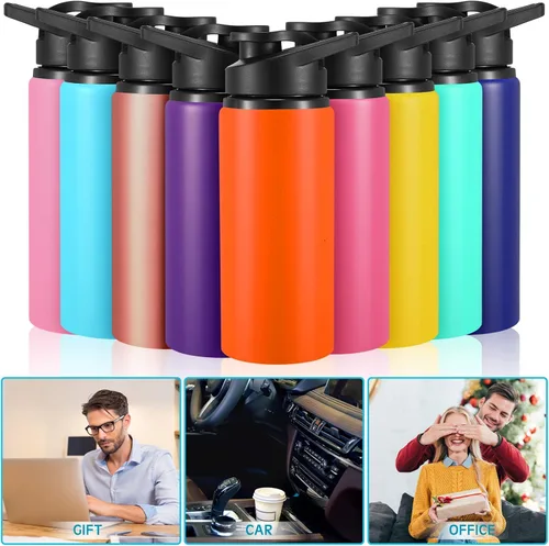 Vista 7 de Yinder 16 botellas de agua de aluminio a granel multicolor reutilizables con tapas a presión, paquete múltiple de botellas de agua al vacío