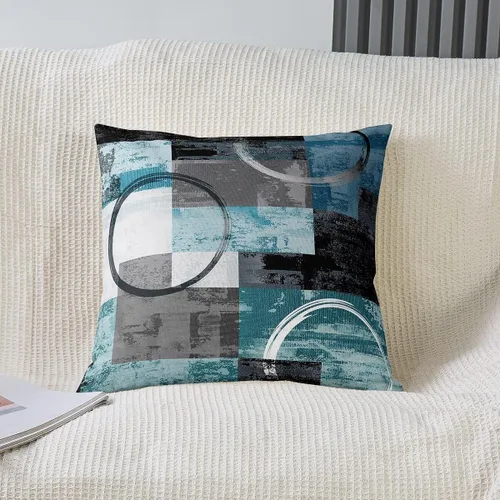 Vista 2 de Erosebridal Paquete de 4 fundas de almohada con diseño de círculos circulares y retro, color verde azulado degradado, fundas de cojín redondas Multi