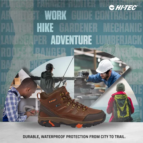 Vista 6 de HI-TEC Acadia WP - Botas de senderismo de cuero impermeables para hombre ligeras transpirables para mochileros y senderos