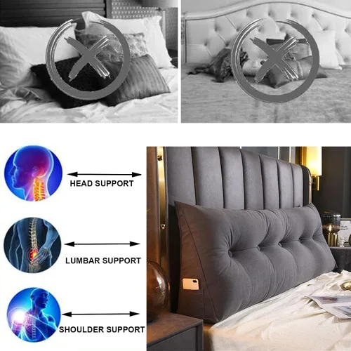 Vista 3 de Almohada triangular grande de cuña de lectura, cabecera de dormitorio, respaldo de cama con soporte de posicionamiento, cojín de descanso de cama
