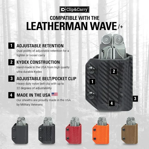 Vista 2 de Clip & Carry Kydex - Funda multiherramienta para cuero Wave & Wave + Plus, fabricada en Estados Unidos, funda para múltiples herramientas, funda