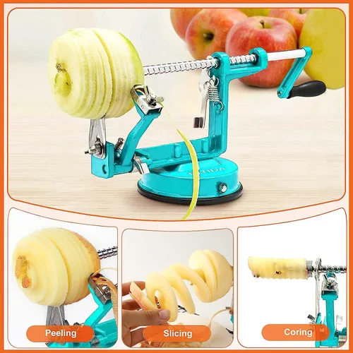 Vista 4 de Descorazonador pelador de manzanas, pelador de manzanas de hierro fundido cromado de larga duración con cuchillas de acero inoxidable y potente base