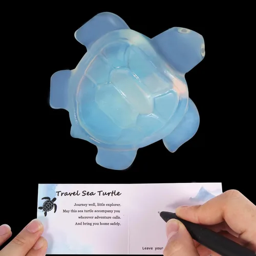 Vista 10 de Figuras de tortuga marina de viaje de cristal, tortuga de obsidiana negra, regalos de viaje para mujeres, hombres y viajeros, dije de buena suerte