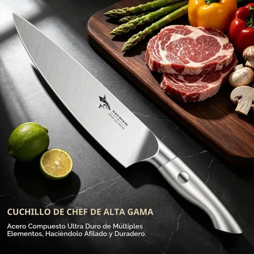 Vista 2 de MAD SHARK Cuchillo de Chef de 8 Pulgadas, Cuchillo de Cocina Profesional con Acero Alemán de Alto Carbono, Ultra Afilado y Mango Ergonómico