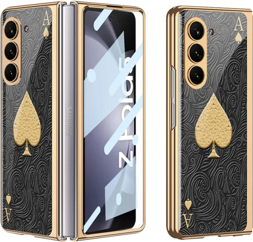 Vista 14 de Funda para Galaxy Z Fold 5, elegante marco galvanizado con vidrio estampado, protector de pantalla integrado compatible con Samsung Galaxy Z Fold 5