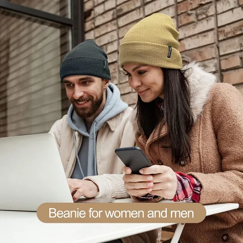 Vista 4 de Ocatoma Gorro para hombres y mujeres, de punto acrílico, con puños, para uso diario, cálido, unisex, regalos para hombres y mujeres, novio, él y ella