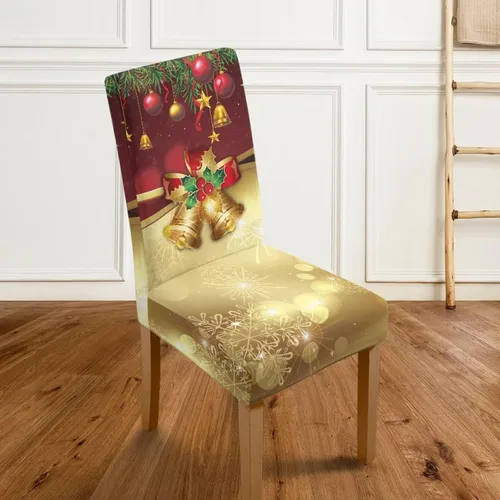 Vista 4 de HUGS IDEA Juego de 2 fundas para sillas de comedor con campanas de Navidad, lavables, fundas elásticas para sillas Parsons, fundas protectoras