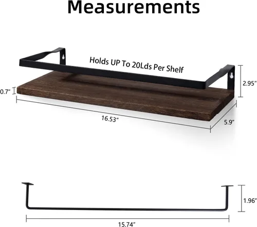 Vista 2 de Uten Estantes flotantes, juego de 2 estantes de pared, montaje en pared para baño, dormitorio, cocina, estante de baño con toallero, estructura