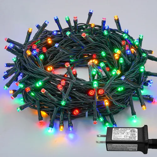 Vista 9 de YEGUO 500 luces LED de Navidad rosas de 165 pies, impermeables, para exteriores, cadena de luces de alambre verde para interiores, 8 modos de luces