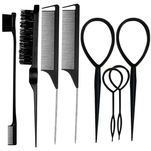 Vista 9 de ZVOREI Juego de 8 cepillos para el cabello con 4 herramientas Topsy para cola de cabello, 1 cepillo de cerdas para dar volumen al cabello, 1 cepillo