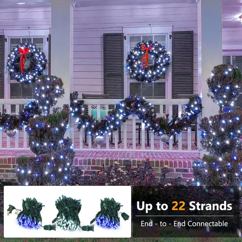 Vista 2 de Brizled - Luces de Navidad azules y blancas, 100 luces led de 33 pies/10 metros de 5 mm de ancho, luces de Navidad de cuerda mini, conectables, UL