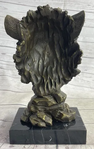 Vista 5 de EUROPEAN BRONZE 100% Escultura de bronce sólido Vida silvestre Animal Cabeza de león Base de mármol Estatuilla Deal Brilliance Hot Cast Hecho a mano