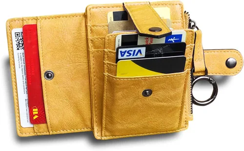 Vista 3 de Pofee XIO - Tarjetero de RFID delgado y minimalista para mujer, con bolsillo frontal, mini monedero con llavero