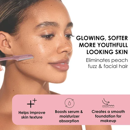 Vista 2 de JAPONESQUE Maquinillas de afeitar faciales Dermaplaner de precisión: juego de 2 unidades, 6 piezas, maquinillas de afeitar de cejas y cabello facial