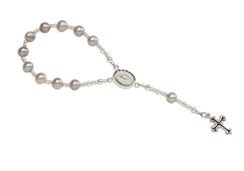 Vista 7 de Precious Pieces Rosario azul de plata de ley regalo de bautismo para bebés niños
