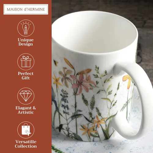 Vista 2 de Maison d' Hermine Taza de café con asas, tazas de porcelana fina de hueso, paquete de una taza de té para bebidas calientes, capuchino, latte