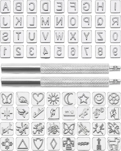 Vista 10 de Yoption Juego de 36 piezas de sellos metálicos de letras y números, 26 herramientas de perforación de cuero con letras y números, para cinturón