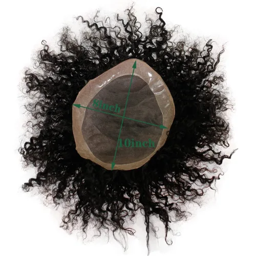 Vista 5 de Toupee para hombre, cabello humano 100% Remy, color negro natural, rizado, tupé para hombres, piel fina, red mono con poliuretano alrededor