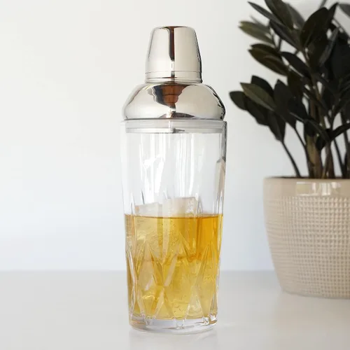 Vista 5 de Viski Admiral - Coctelera para cócteles fríos, Margarita, Whisky Sour, vaso de cristal cortado con tapa de acero inoxidable y colador, elegante